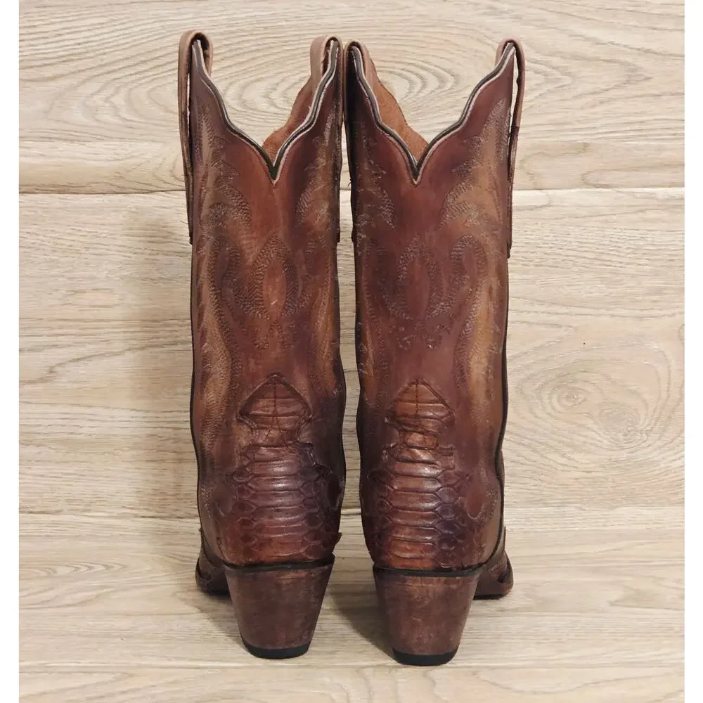 Dan Post Womens Lauryn Western Boots Snip Toe Size 8 M Python Print Leather 3784 - Picture 5 of 11